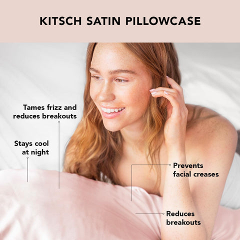 Kitsch Satin Pillowcase with Zipper for Hair & Skin, Softer Than Silk Pillow Cases Queen, Smooth Pillow Covers, Machine Washable, Wrinkle-Free, Cooling Satin Pillow Cases Standard Size 19"x26" (Blush)