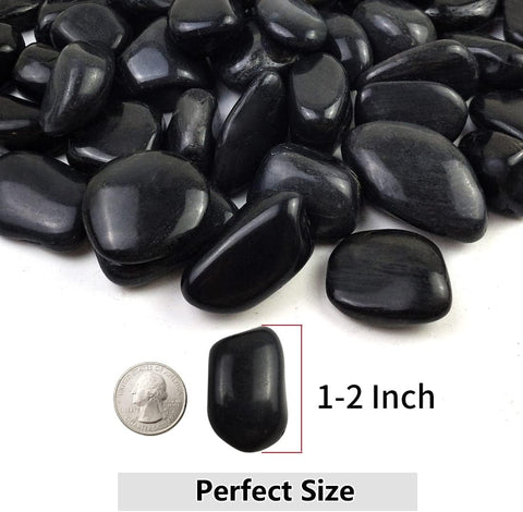 YISZM 2lbs Black Pebbles for Plants, 1-2 Inch High Polished Natural River Rocks for Landscaping, Decorative Stones Vase Filler Fish Tank Aquariums Garden Outdoor and Indoor DIY