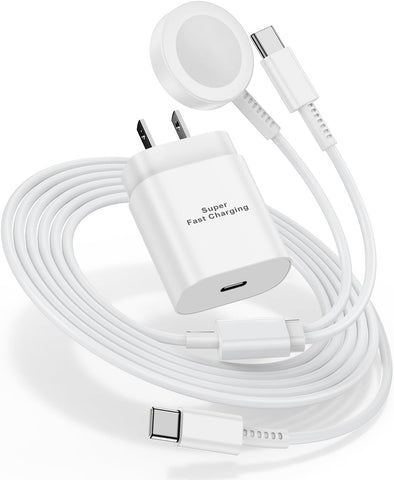 for Samsung Watch Charger Fast Charging,2 in 1 Galaxy Watch Phone Charger 6ft with 25W USBC Charger Compatible for Galaxy Watch 8/7/Ultra/6/6 Classic/5/5Pro/4/4 Classic/3/Active2/1/S24/S23/S22-White