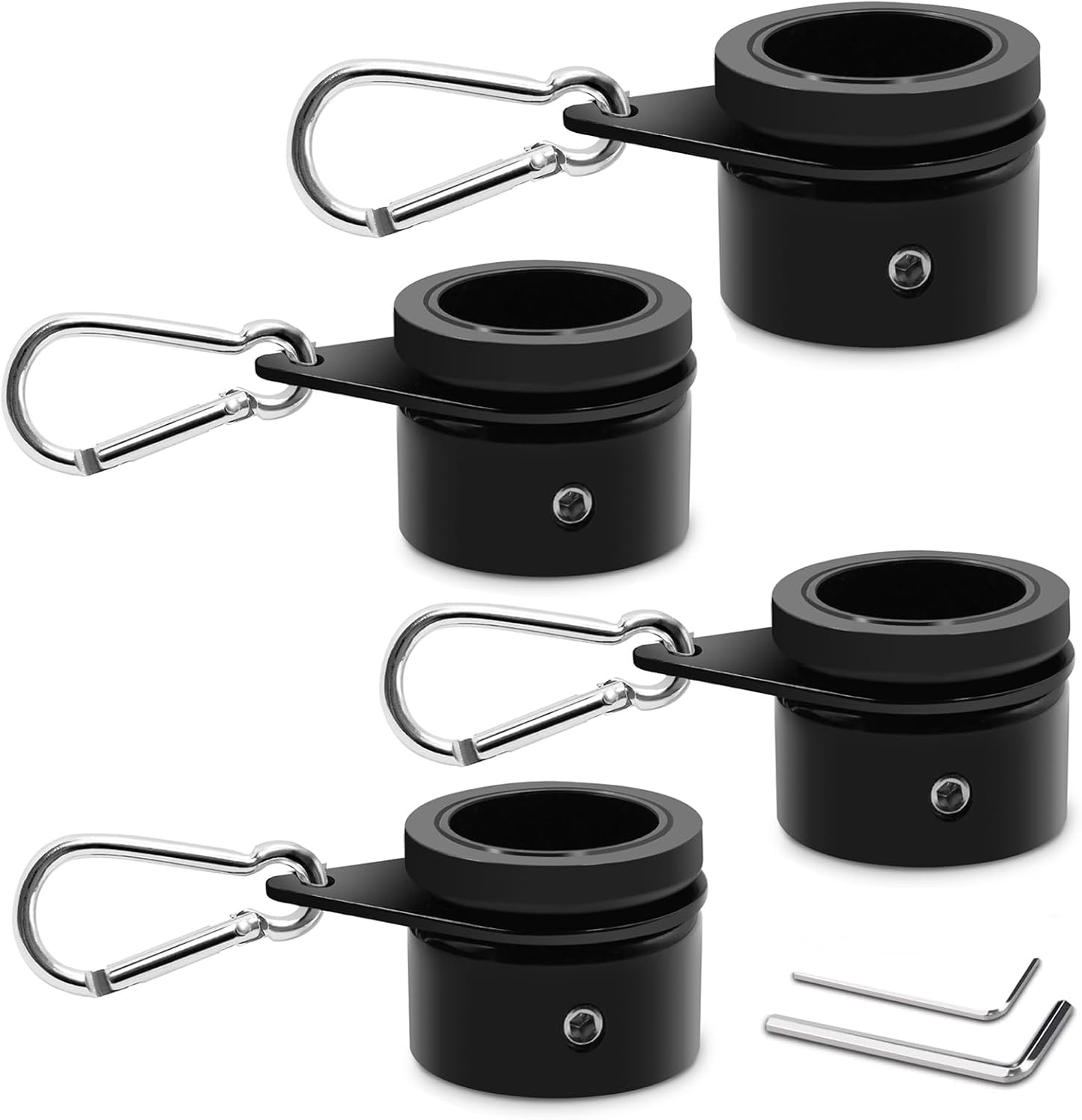 Anovo 1.25" Flag Pole Rings, Aluminum Alloy Flagpole Rings 360° Rotating Anti Wrap Flag Mounting Ring, Spinning Flag Pole Clips with Carabiner for 1.02-1.25 Inch Diameter- Pack of 4 (Black)