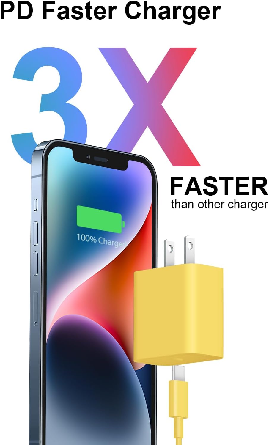 iPhone 14 13 12 11 Super Fast Charger [2Pack] cargador 20W Rapid USB C Wall Charger Block with 6FT Fast Charging Cable Compatible with iPhone 14/13/12/11/Pro/Pro Max/Mini/Xs Max/XR/X, iPad -Yellow