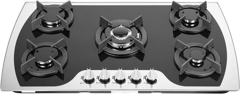 35 Inch Gas Cooktop with 5 High Efficiency Burners, 3412 BTU Max Built-in Gas Stovetop, LPG/NG Convertible, Self Cleaning, Ideal RV Top Stoves for Kitchen School Apartment