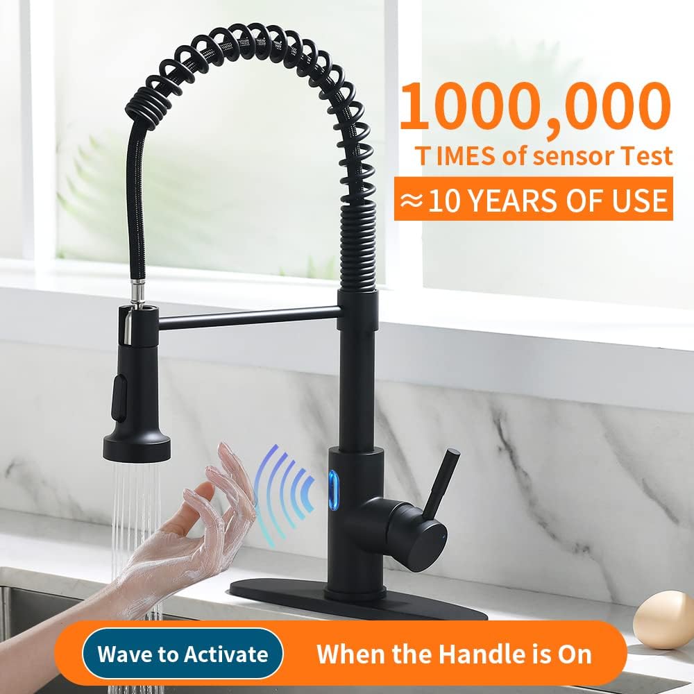 Touchless Pull Down Kitchen Faucet LED Light Black