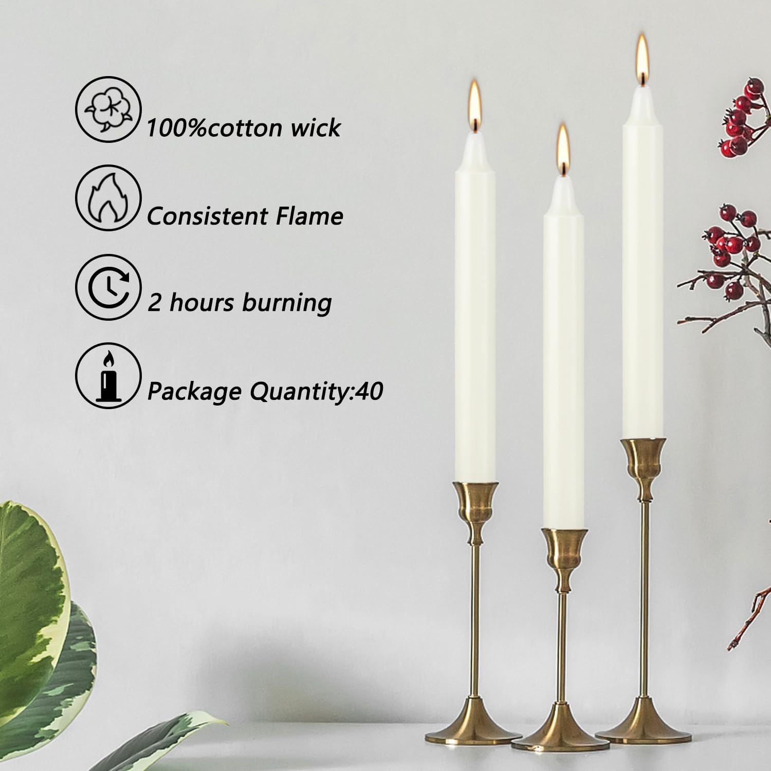 4 Inch Tall 40 Pack Ivory Candles Mini Unscented Taper Candles for Christmas,Household, Wedding, Rituals, Prayer, Birthdays, Meditation, Altar,Party and Home Décor Candlesticks