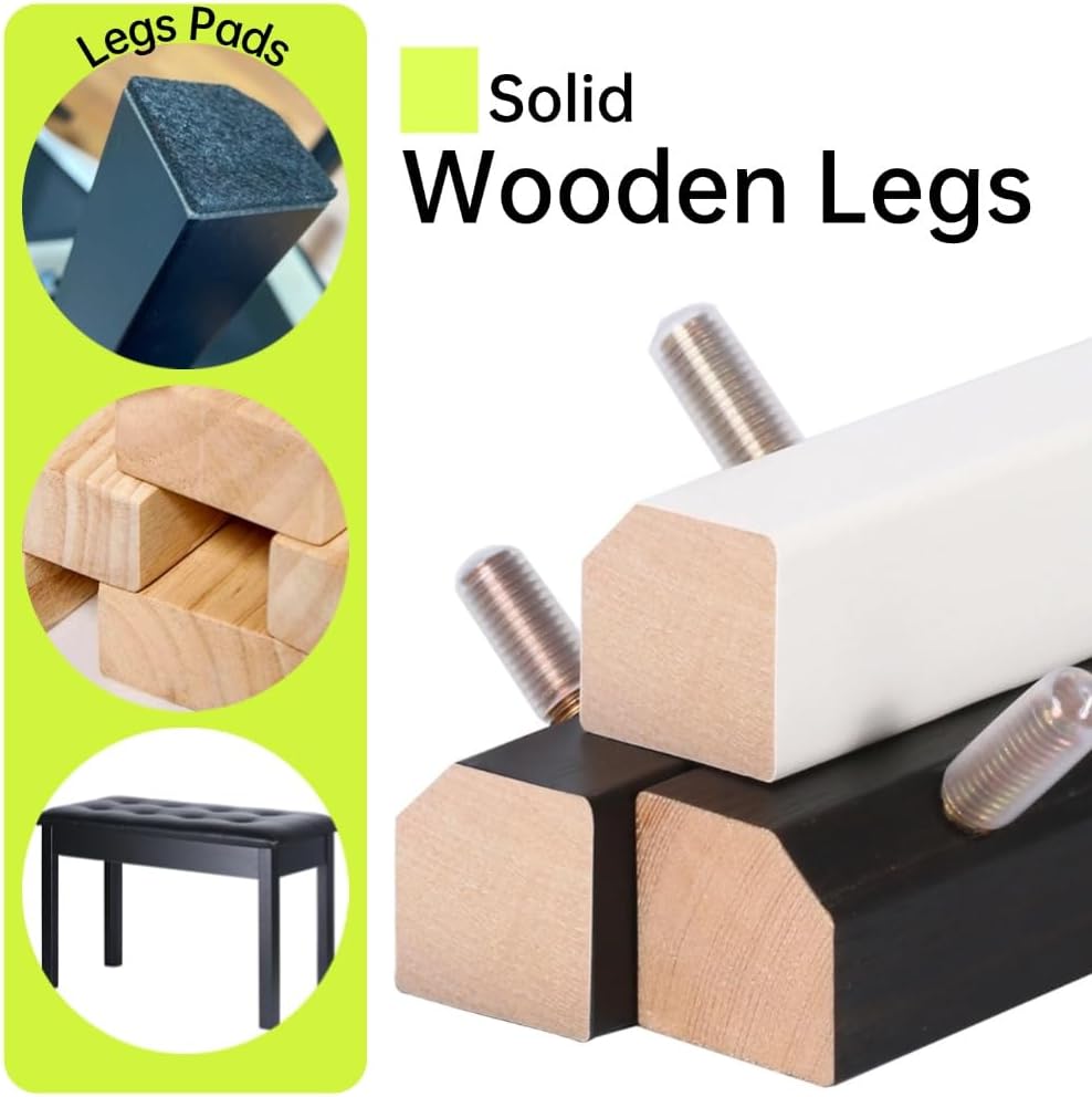 Sanpuli Solid Wood Duet Piano Bench with Storage, Piano Stool and Padded Cushion, Keyboard Bench with Bookcase, Piano Chair and Piano Seat with High-Density Sponges.