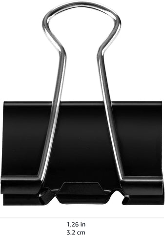 Amazon Basics Sturdy Binder Clips, Office Supplies, Medium 1.25 inches, Document Organizing, Sturdy Steel, Black, 24 Count (2 Pack of 12)
