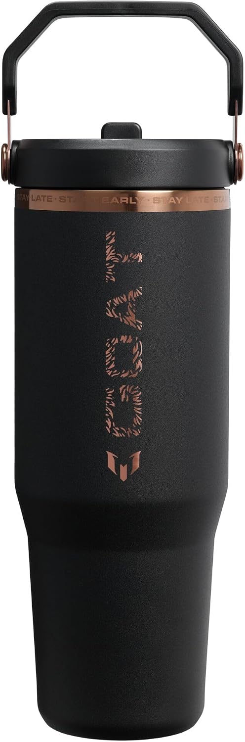 STANLEY x IceFlow 2.0 Flip Straw Tumbler with Handle, 30 oz | Twist on Lid and Flip Up Straw | Leak Resistant Water Bottle | Insulated Stainless Steel | BPA-Free | Messi Goat Black