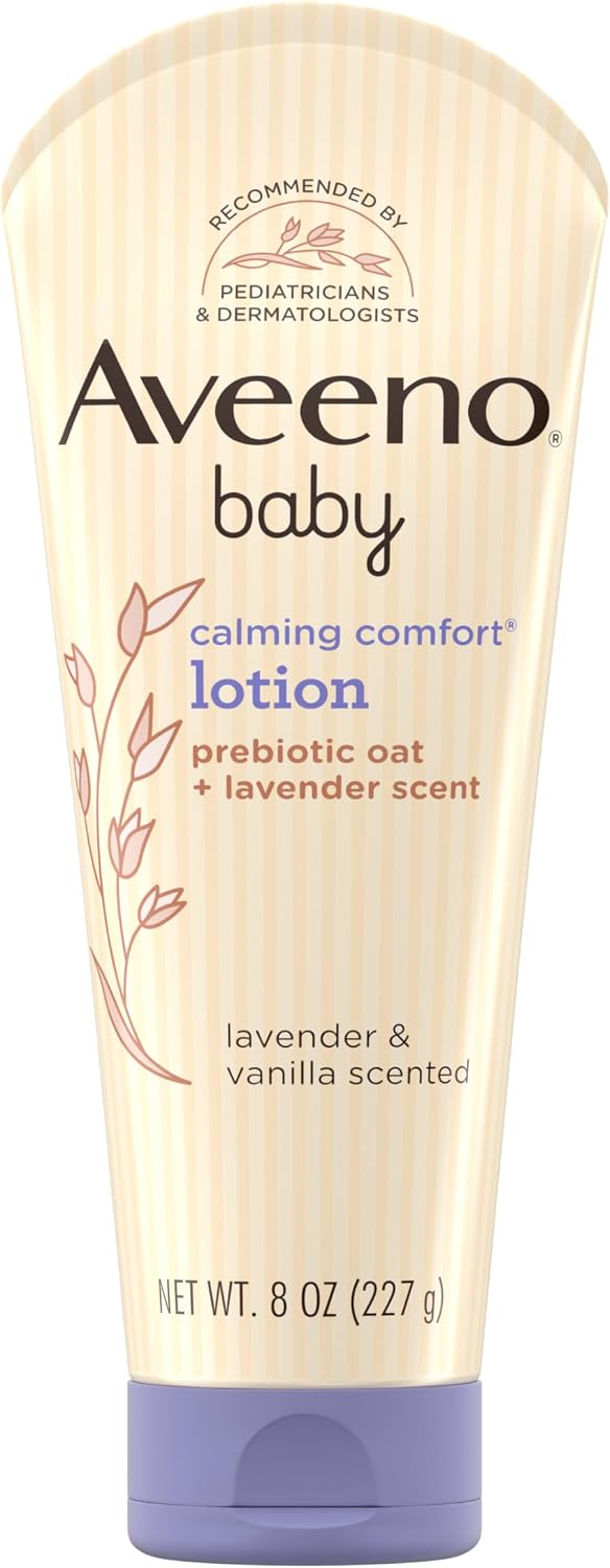 Aveeno Baby Calming Comfort Moisturizing Body Lotion with Relaxing Lavender & Vanilla Scents, Non-Greasy Baby Lotion, Natural Oatmeal & Dimethicone, Paraben- & Phthalate-Free, 8 fl. oz