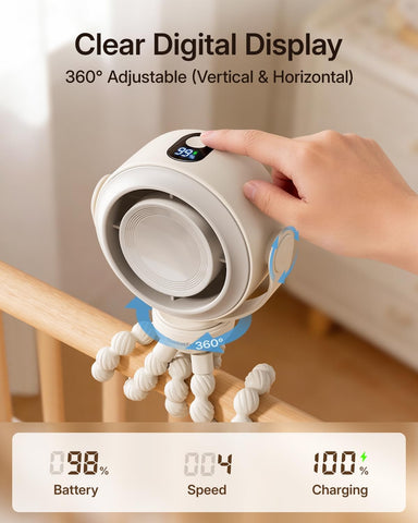 SWEETFULL Portable Stroller Fan, Pinch-Proof Baby Fan - Cream