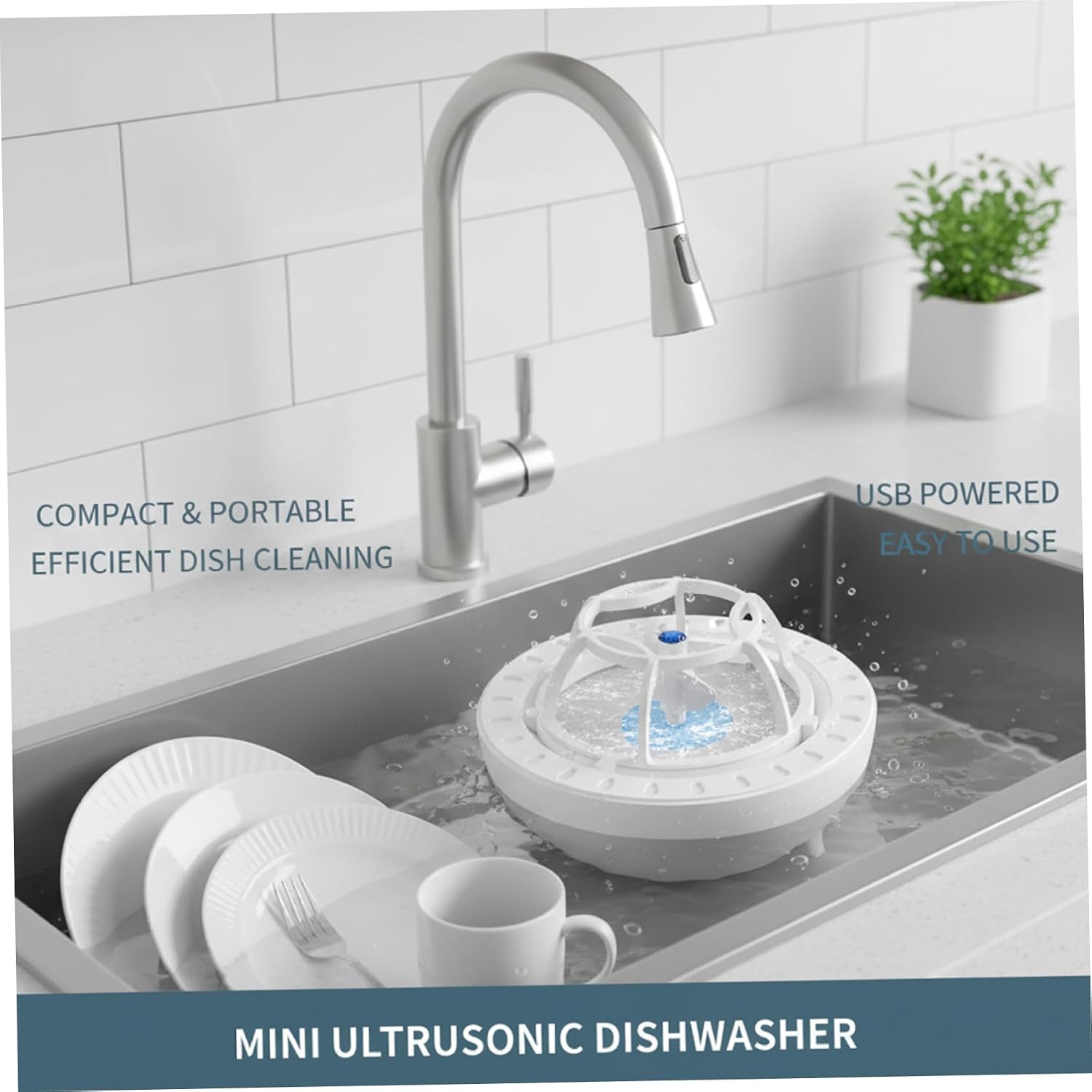 Mini Dishwasher for Kitchen Sink, Portable Dish Washer with Powerful Wave Cleaning & IP67 Waterproof, USB Powered Compact Dishwasher for Daily Use (Blue) Portable Dish Washer Sink