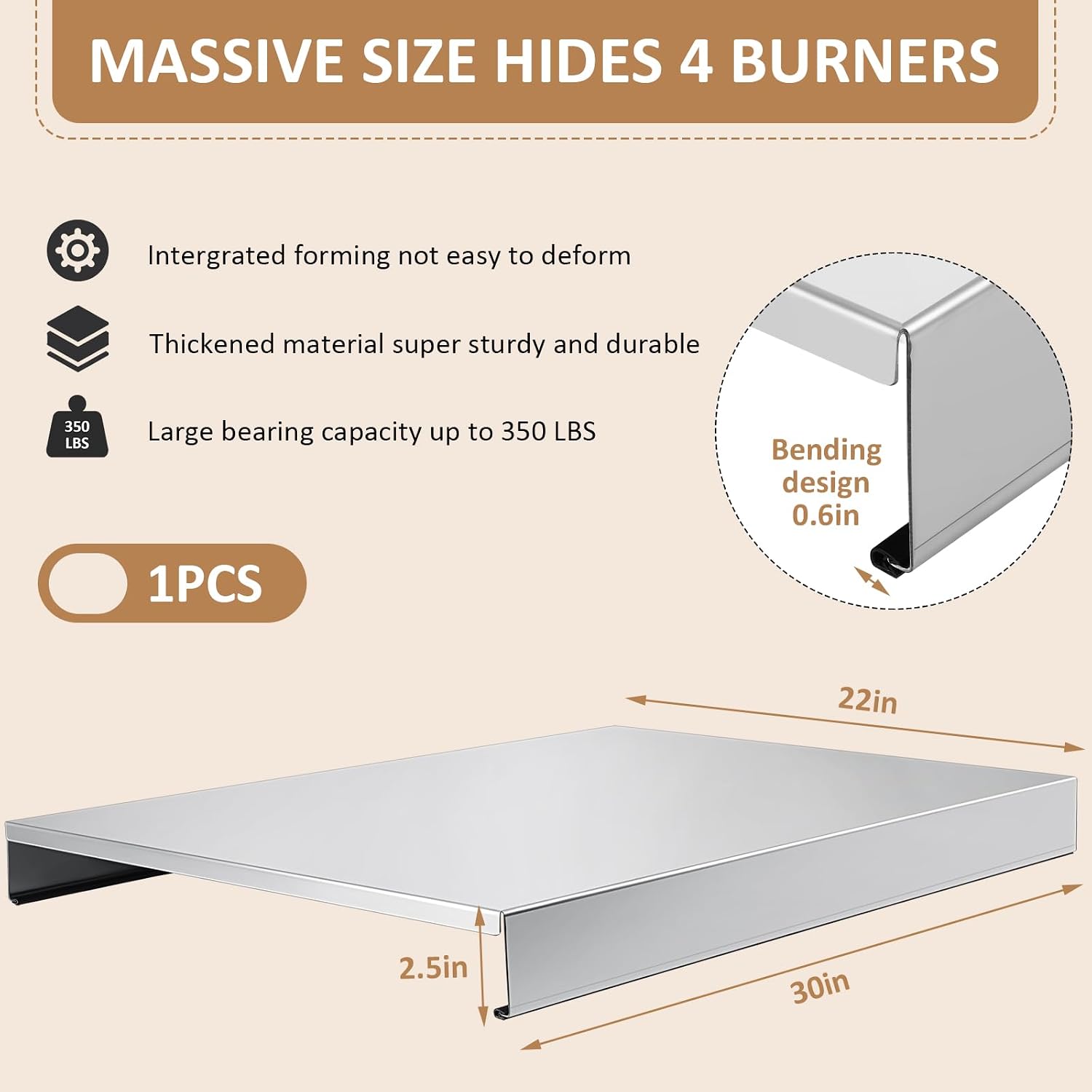 Therwen Stainless Steel Gas Stove Top Cover Noodle Board Cooktop Cover Large Electric Stove Burner Covers Provides Extra Work Counter, 30'' x 22'' x 2.5'' (Silver)