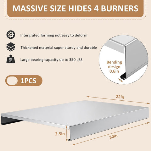 Therwen Stainless Steel Gas Stove Top Cover Noodle Board Cooktop Cover Large Electric Stove Burner Covers Provides Extra Work Counter, 30'' x 22'' x 2.5'' (Silver)