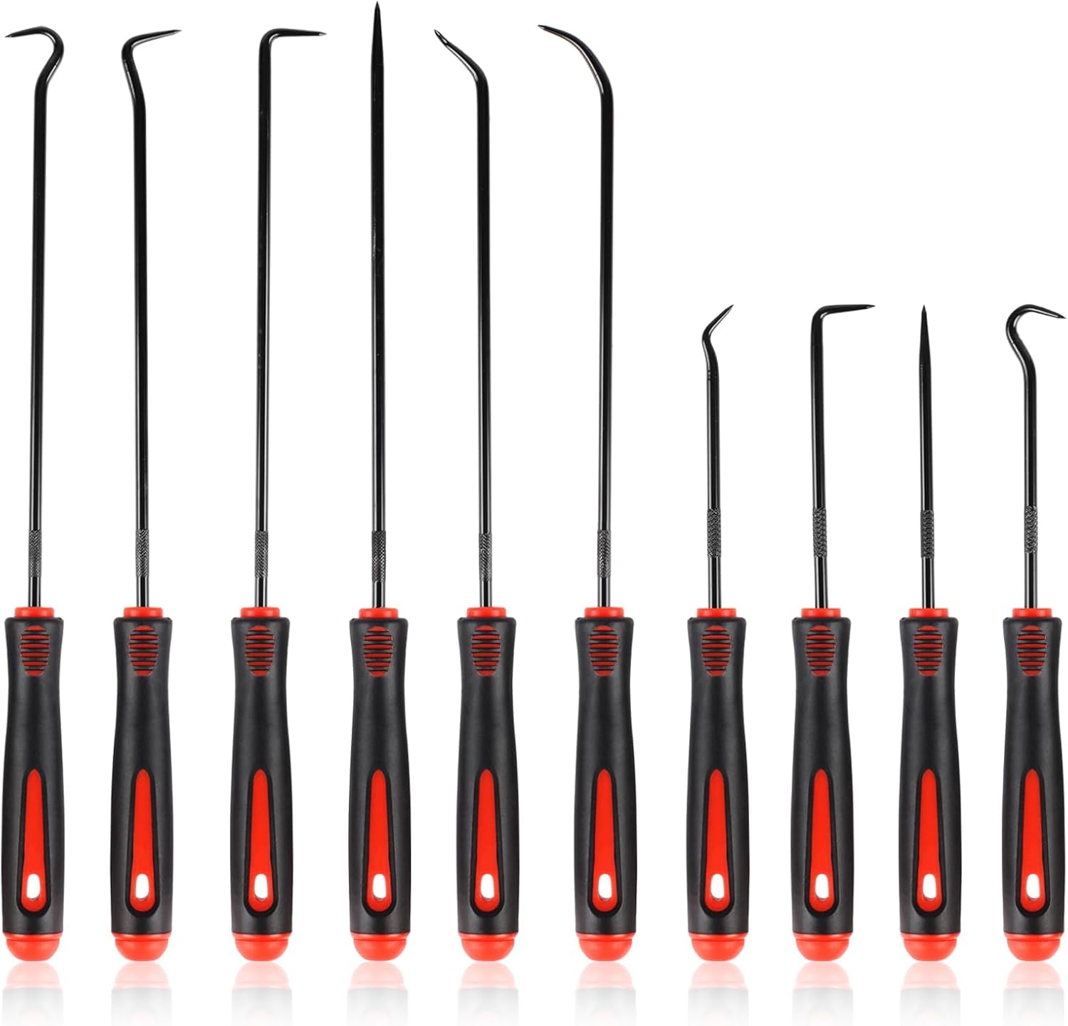 Rindion 10PCS Pick Set Mechanic, Hook and Pick Tool Set with Non-Slip Grip, Long & Mini Automotive Pick Set for O-Ring, Seal & Gasket Removal, Car Repair, Mechanical and DIY Use(Red)