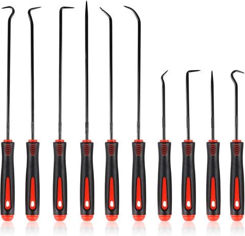 Rindion 10PCS Pick Set Mechanic, Hook and Pick Tool Set with Non-Slip Grip, Long & Mini Automotive Pick Set for O-Ring, Seal & Gasket Removal, Car Repair, Mechanical and DIY Use(Red)