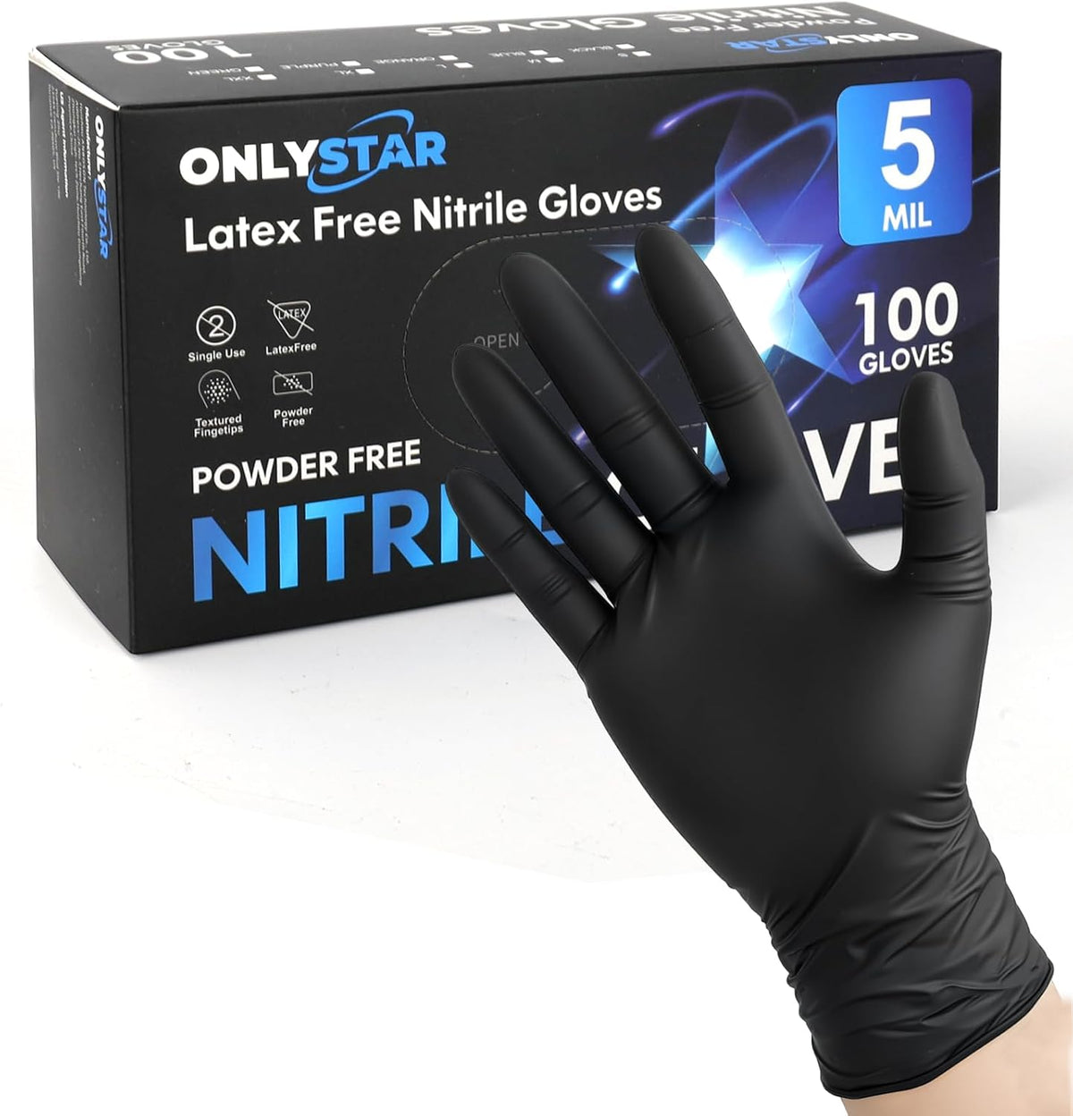 Food Grade 5 Mil Disposable Nitrile Gloves Large, 100Pcs