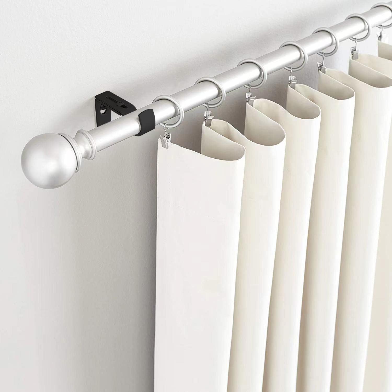 Curtain Rod Brackets for Adjustable, 6 Pack Premium Rod Bracket for Walls, Curtain Rod Holder, Drapery Rod Holders Hardware Window Curtain Rod Support Hanger for 1 Inch Rod (Black-6Pack)