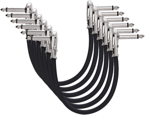 Amazon Basics 1/4 Inch Right-Angle Guitar Patch Cable for Pedal Board and Effect Pedals, 6 in, 6-Pack, Black
