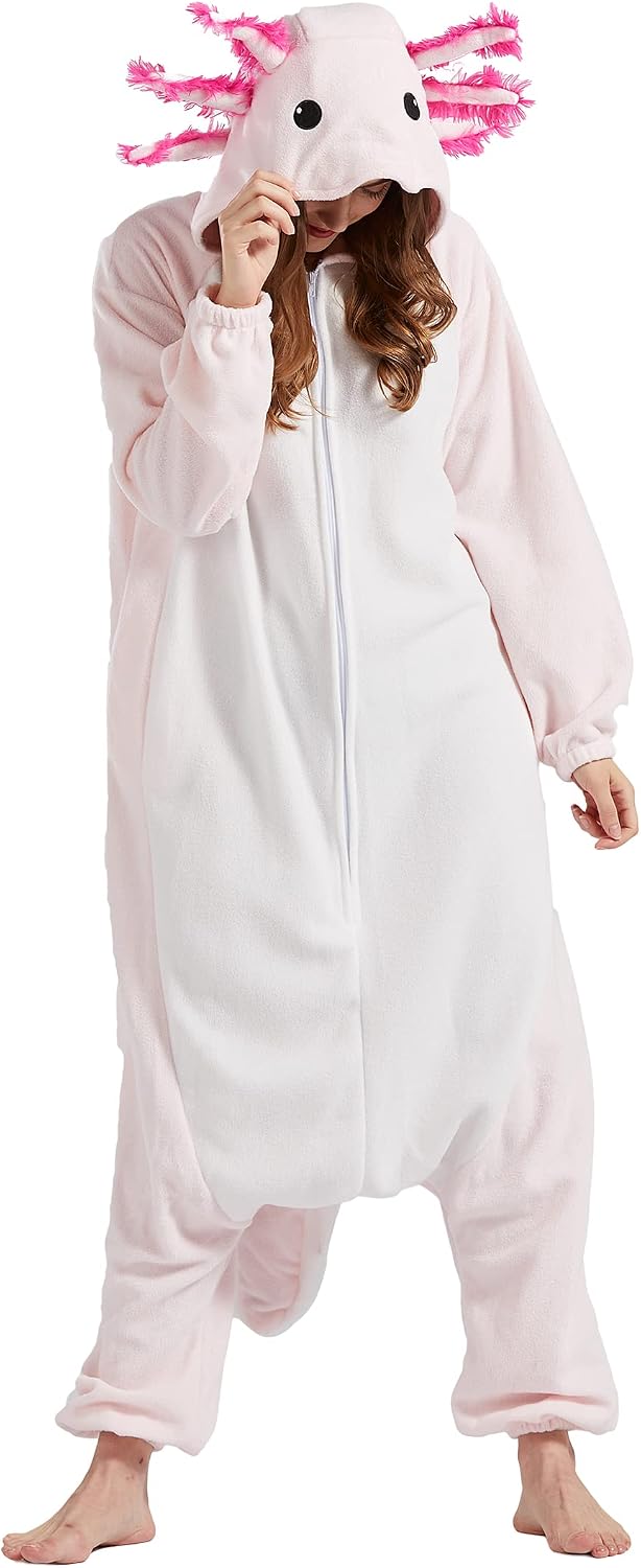 DELEY Unisex Axolotl Costume Adult Onesie Halloween Cosplay Costumes