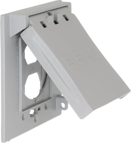 2-Gang Flip Weatherproof Cover, Vertical/Horizontal, 1-Device, 3-in-1, 2.25 in. diameter, Gray