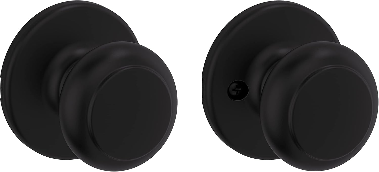 Kwikset Cove Interior Passage Door Knob, Handle for Closet and Hallway Doors, Non-Locking Doorknob, Matte Black (Pack of 4)