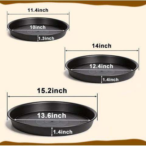 JNYONG 12inch 3 Pack Black Circular Plant Saucer Tray