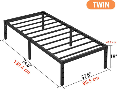 Hafenpo 18 Inch Twin Bed Frame, Under Bed Storage, Black