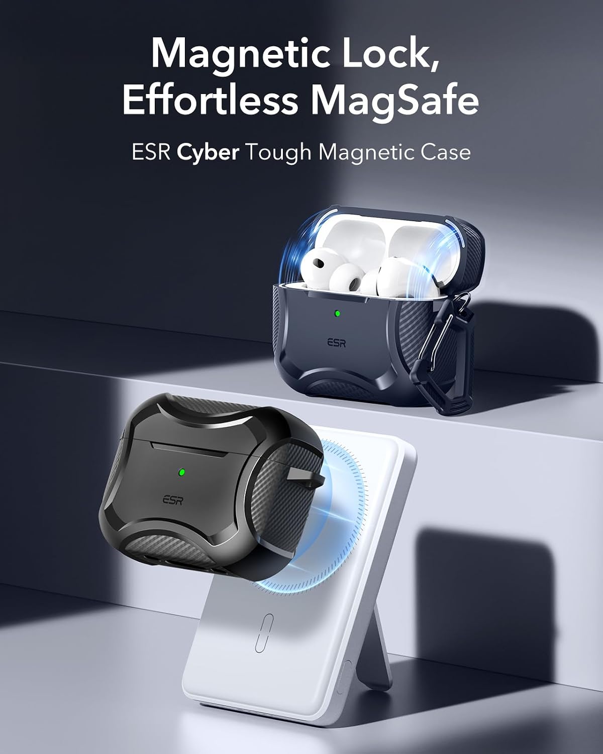 ESR for AirPods Pro 3 Case (2025), Magnetic Lid, Cyber Tough Series, Black