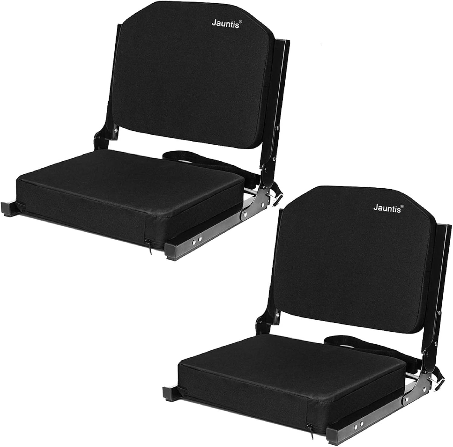Jauntis Stadium Seats for Bleachers, Bleacher Seats with Ultra Padded Comfy Foam Backs and Cushion, Wide Portable Stadium Chairs with Back Support and Shoulder Strap, 2 Pack, Black