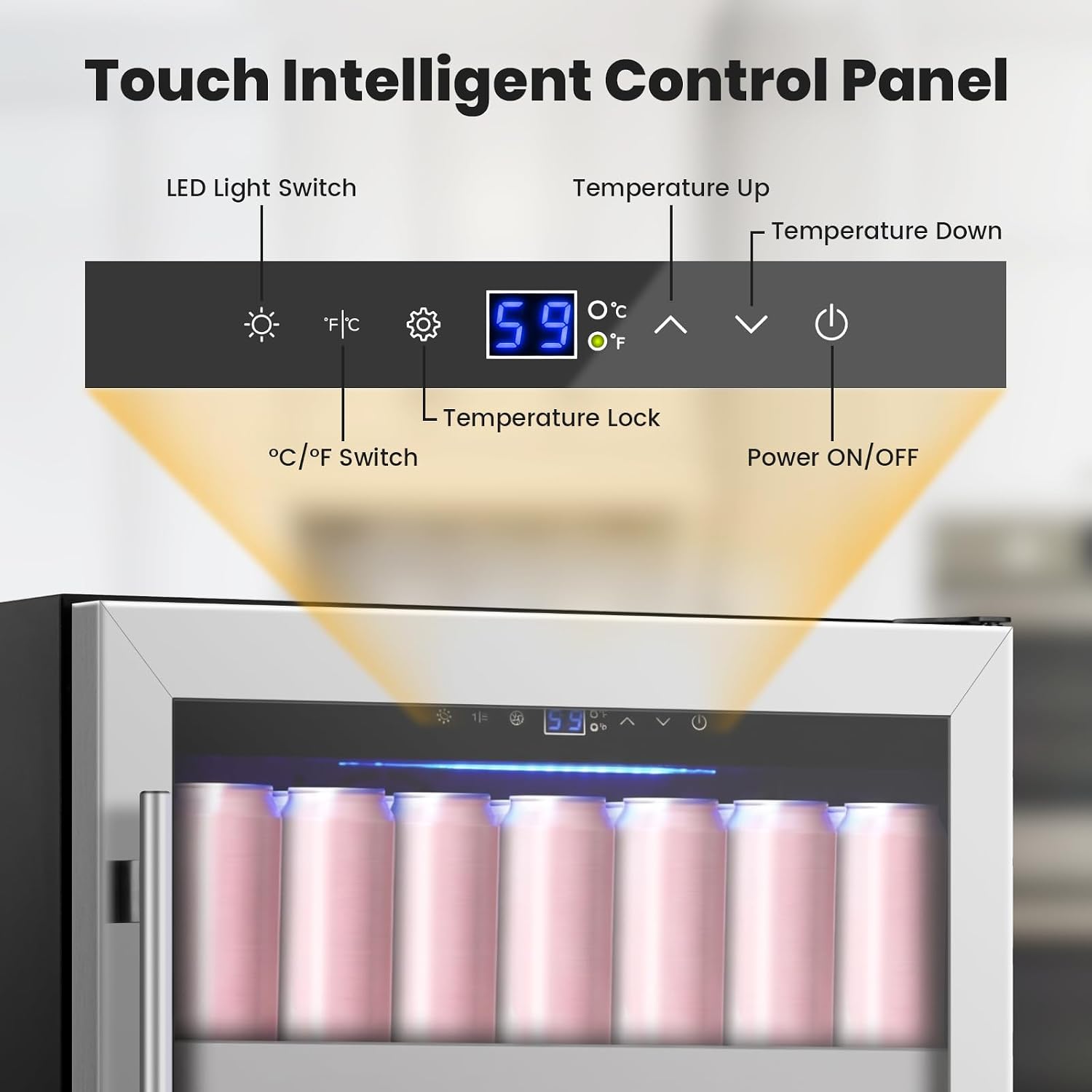 24 Inch Beverage Refrigerator,190 Cans Freestanding/Under Counter Beverage Fridge with Glass Door,Air Cooling Wine Beverage Cooler with Reversible Door,Memory Function for Wine,Beer and Soda