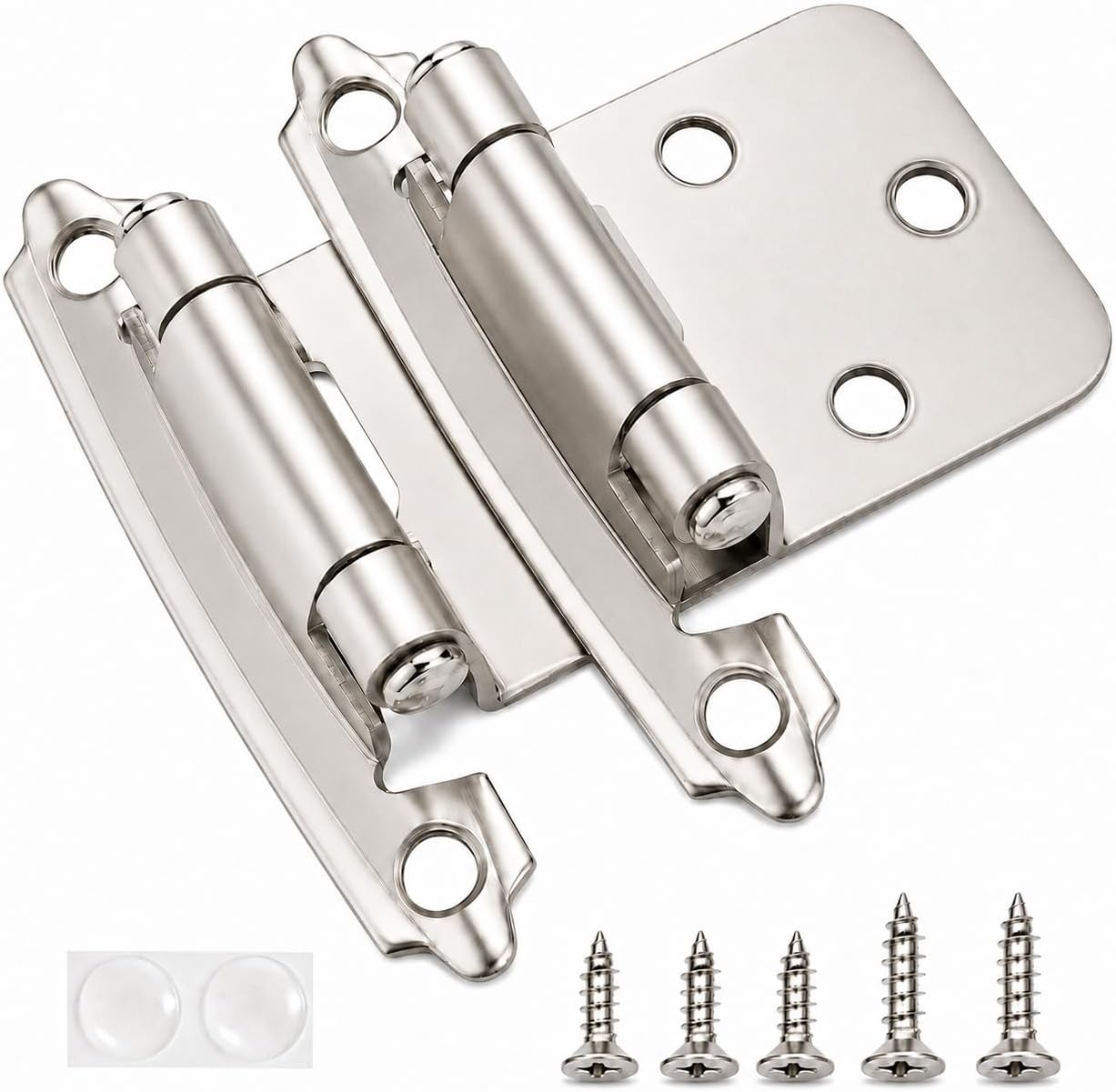 Decobasics 25 Pairs (50pcs) Self Closing Variable Overlay Flush Cabinet Hinge - Satin Nickel
