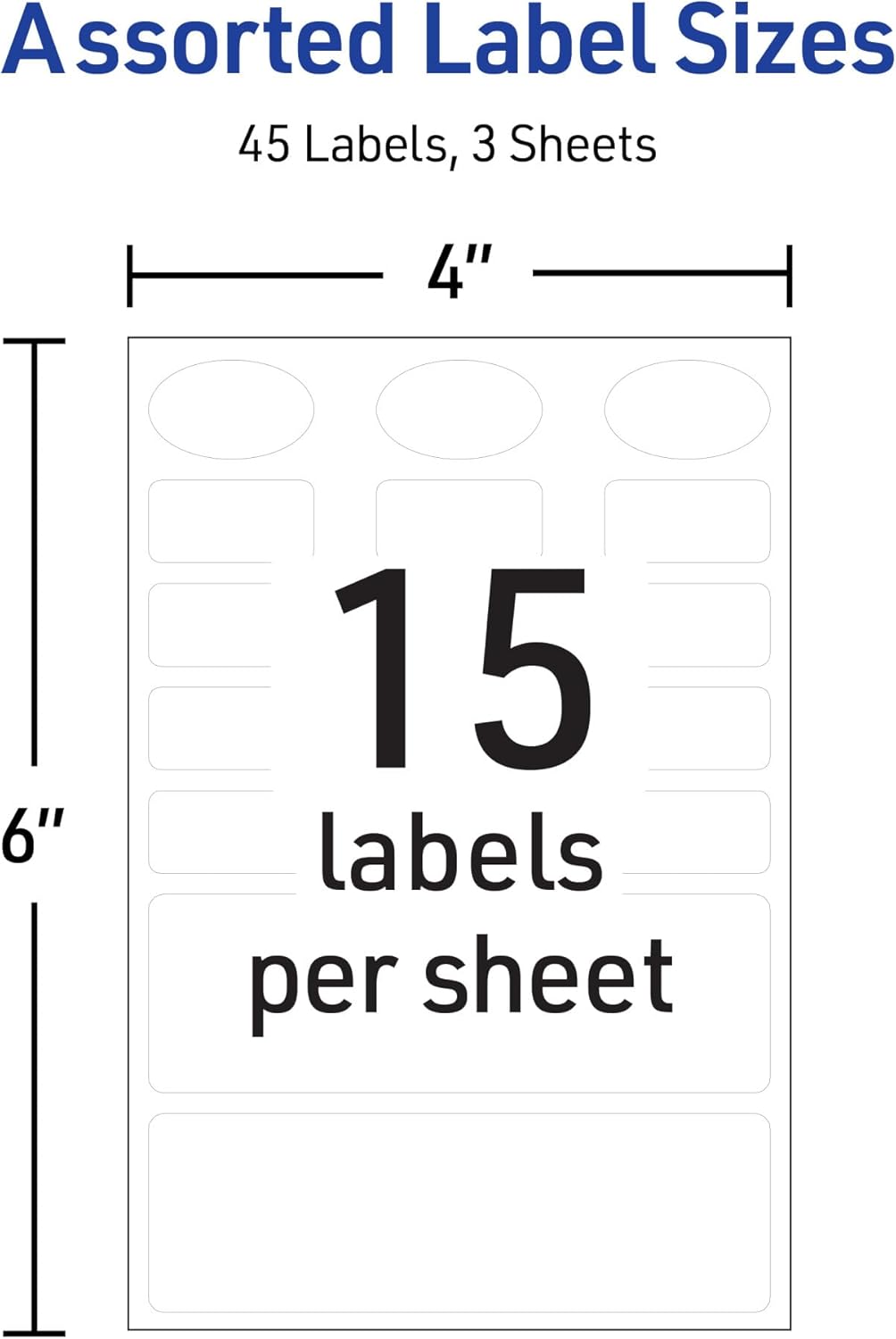 Avery® No-Iron Fabric Labels, Assorted Shapes and Sizes, Washer and Dryer-Safe Waterproof Labels, Non-Printable, 45 Total (40700)