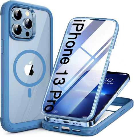 Miracase for iPhone 13 Pro Case 6.1",Built-in Glass Screen Protector,Blue