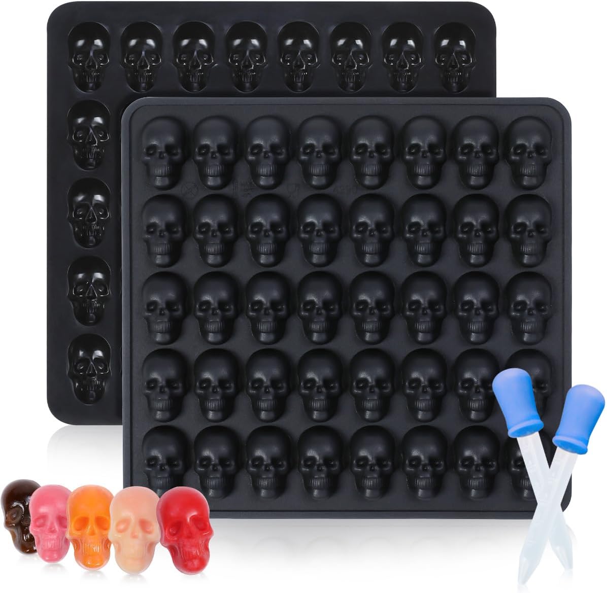 Skull Silicone Molds, Halloween Gummy Chocolate Molds 2 Pcs Mini Skull Mold