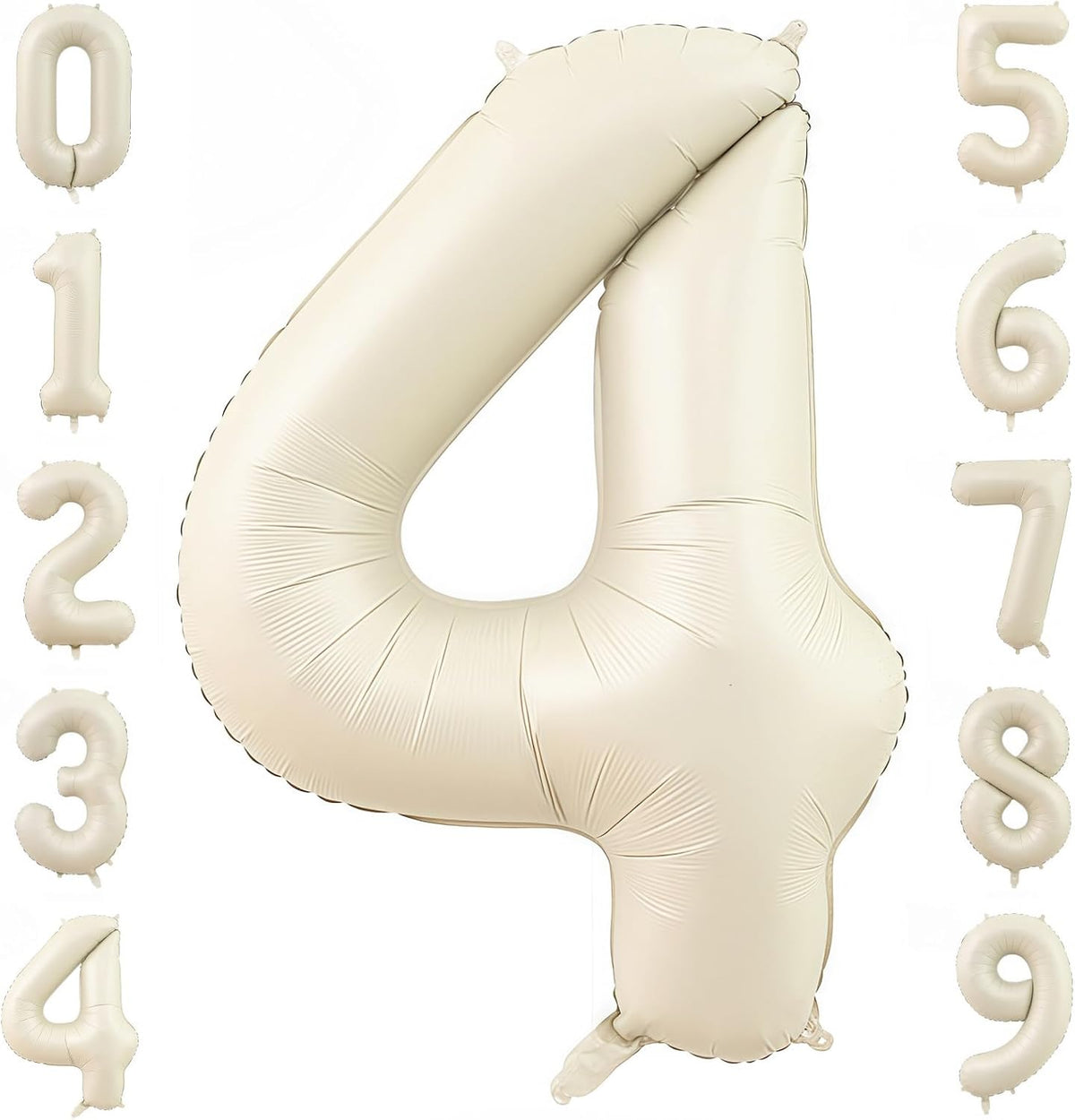 Cream Number 4 Balloons,40 Inch 4 Balloons Giant Helium Foil Mylar Beige 4 Balloon Number for Birthday Party Anniversary Decorations
