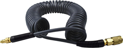 YOTOO Polyurethane Recoil Air Hose, Air Compressor Hose 1/4" Inner Diameter by 25' Long with Bend Restrictor, 1/4" Industrial Quick Coupler and Plug, Gray