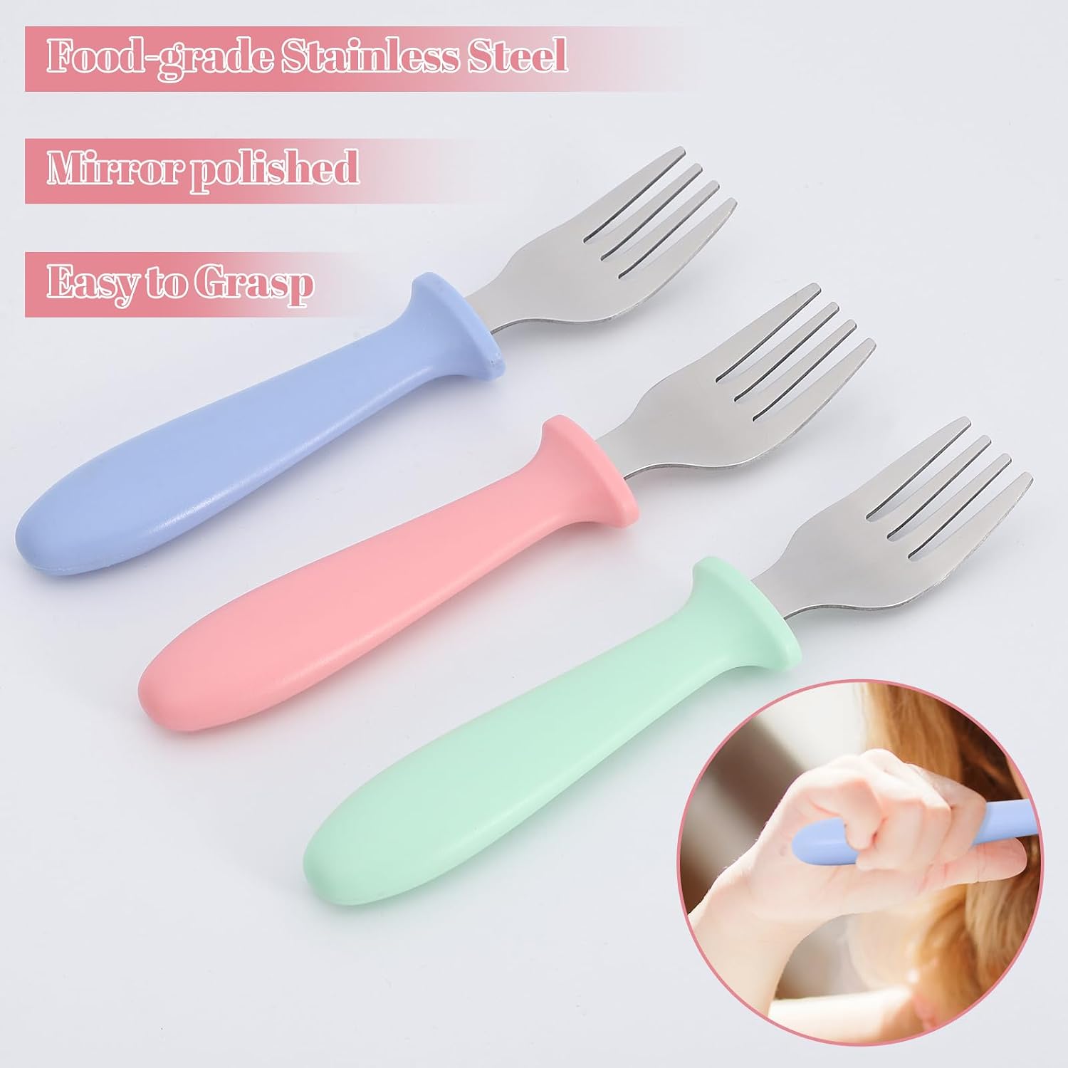 Pimoys 6-Pack Toddler Forks, 18/8 Stainless Steel with Plastic Handles