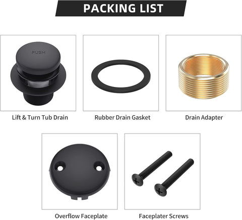 Citymoor Matte Black Bath Tub Drain and Overflow Kit, Bathtub Drain Stopper