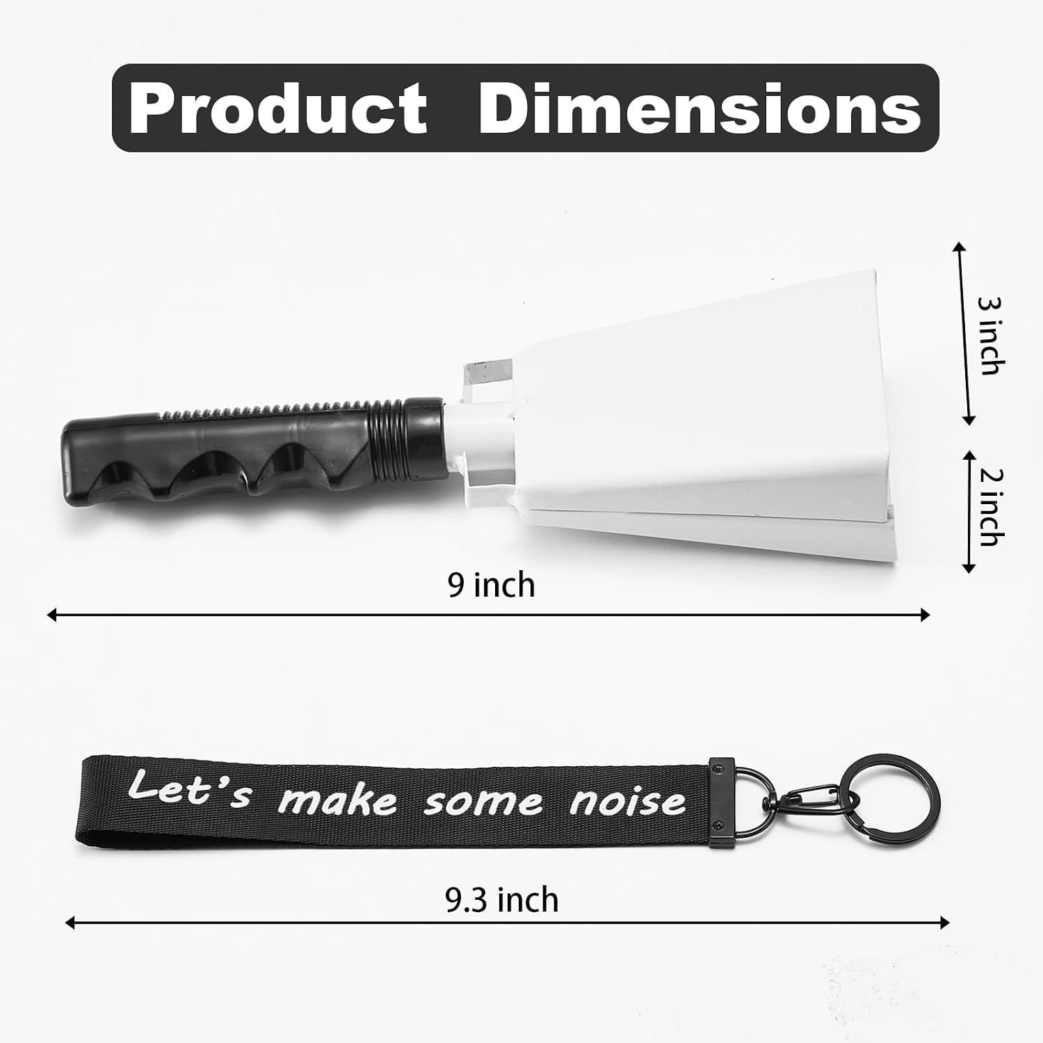 White Cowbells with Wrist Strap 2 Pack Metal Noise Makers for Sports Games