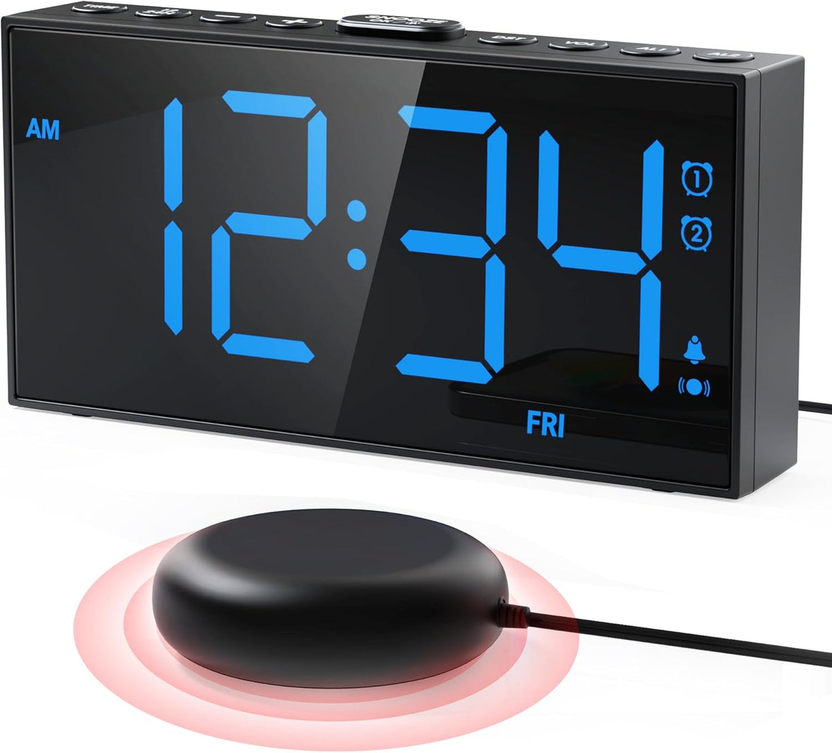 Vibrating Alarm Clock for Heavy Sleepers with Bed Shaker, 116dB Dual Alarms