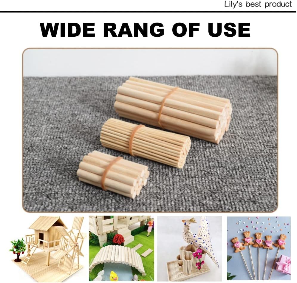 HOPELF 10PCS Dowel Rods Wood Sticks Wooden Dowel Rods - 1/2 x 6 Inch Bamboo Sticks - for Crafts，Hardwood Dowel Rod Assortment，Wooden Rod Sticks Doweling Rods，DIYers.