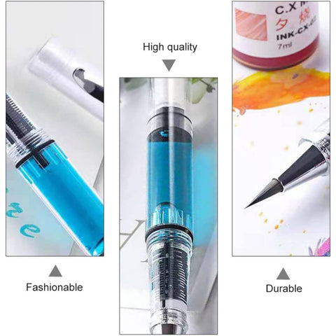 NUOBESTY 15 Pcs Refillable Fountain Brush Pen Type New Writing Water Brush Pen Set Refillable Calligraphy Pens for Beginners Piston Filling Fountain Pen
