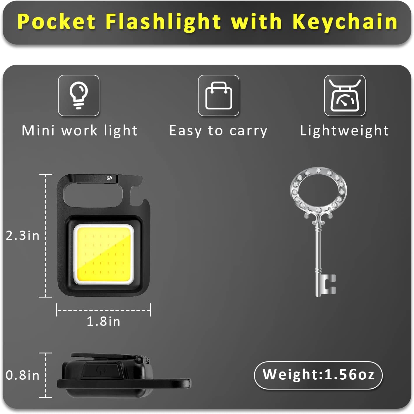 MAKDAK COB Rechargeable Keychain Flashlight 4Pack, High Lumen Super Bright LED Work Light with Magnet,Clip,Bottle Opener for Dog Walking,Car Repair, Emergency,Camping,EDC