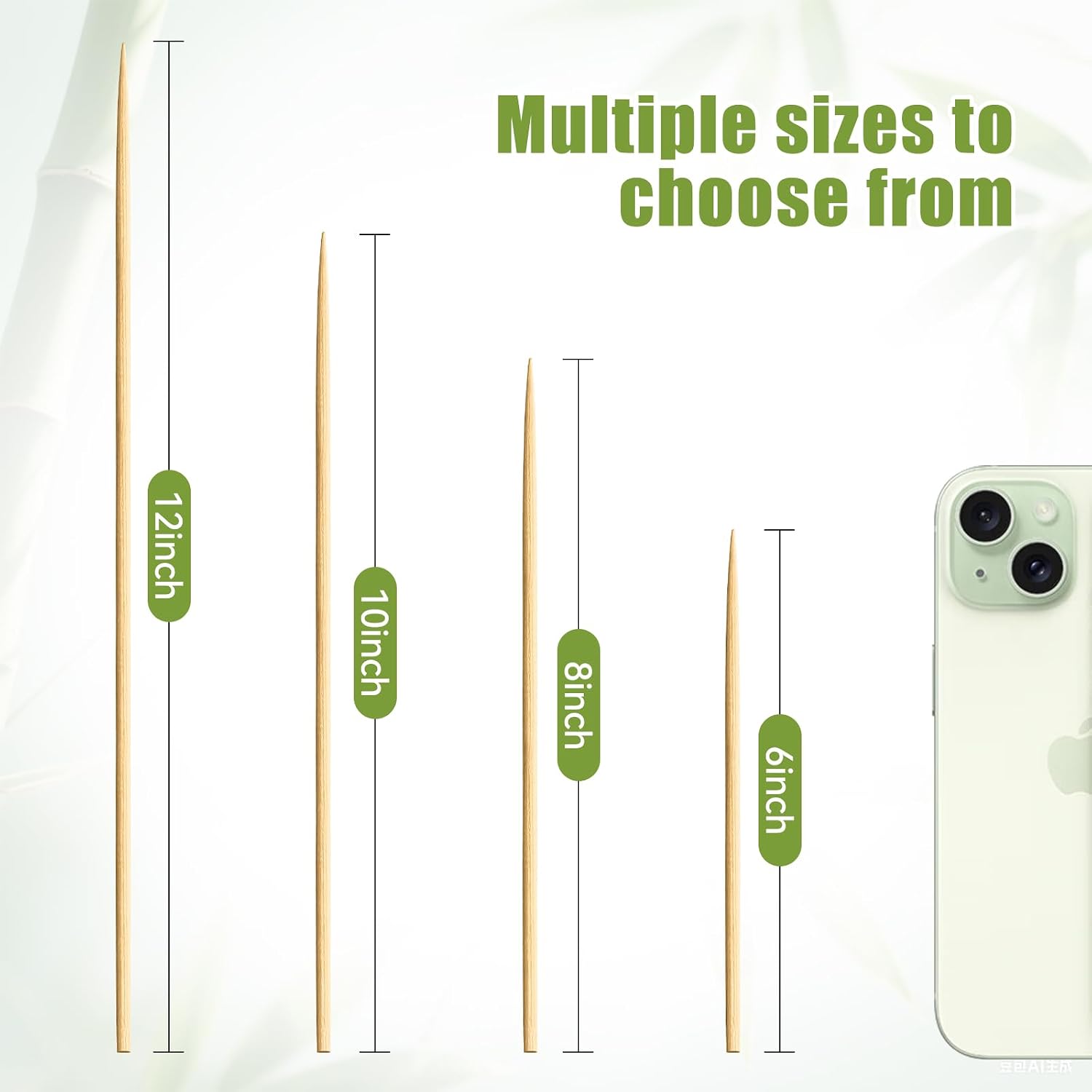 200PCS 8 inch Bamboo Skewers for BBQ,Appetizer,Fruit,Cocktail,Kabob,Chocolate Fountain,Grilling,Kitchen, Crafting and Party. More Size Choices 6"/8"/10"/12"/36"