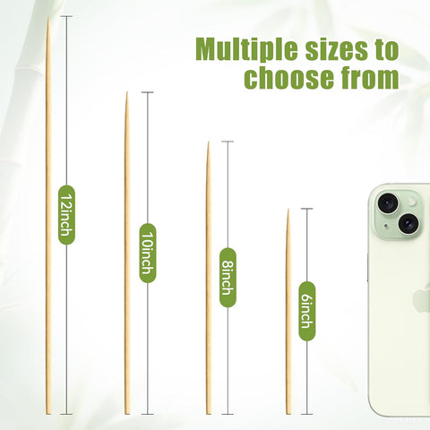 200PCS 8 inch Bamboo Skewers for BBQ,Appetizer,Fruit,Cocktail,Kabob,Chocolate Fountain,Grilling,Kitchen, Crafting and Party. More Size Choices 6"/8"/10"/12"/36"