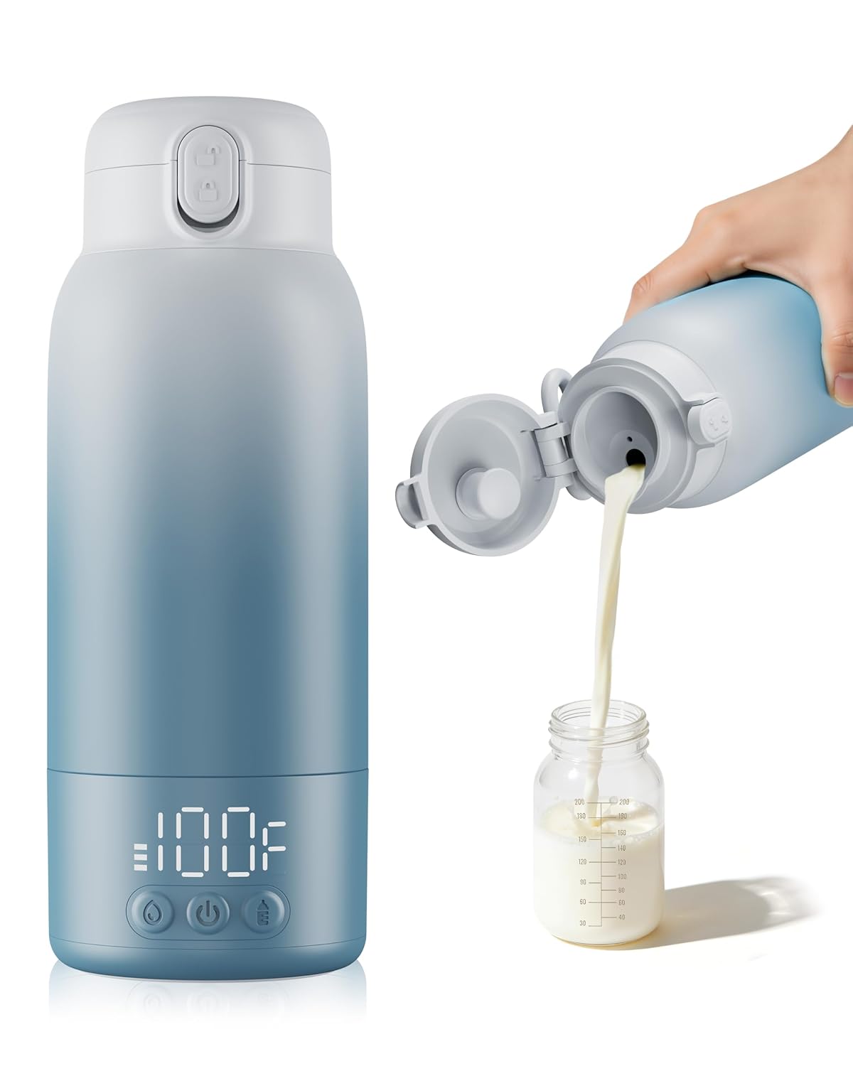 Portable Bottle Warmer for Travel, Baby Milk Warmer with Fast Heating & Long Battery Life, 17 Ounces Large Capacity Bottle Warmer with Long-Lasting Keep Warm Function,Blue