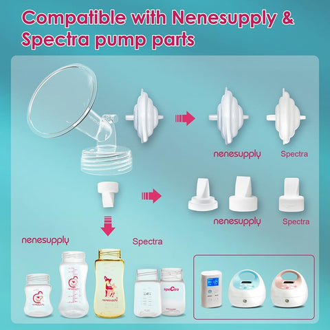 Nenesupply Pump Parts Compatible with Spectra S2 S1 9 Plus Breast Pump to Replace Spectra Pump Parts S2 Accessories Flange 19mm Duckbill Valve Tubing Bottles Backflow Protector (19mm - 4 Sets)