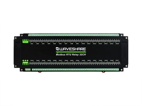 Waveshare Modbus RTU 32-Ch Relay Module, RS485 Interface, with Multiple Isolation Protection Circuits, Industrial-Grade, Rail-Mount Case