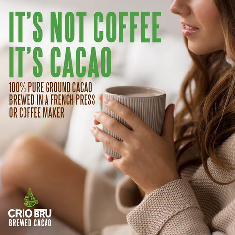 Crio Bru Brewed Cacao Ghana French Roast 3lb (48oz) - Coffee Alternative Natural Healthy Drink | 100% Pure Ground Cacao Beans | 99.99% Caffeine Free, Keto, Low Carb, Paleo, Brew And Enjoy Hot or Iced