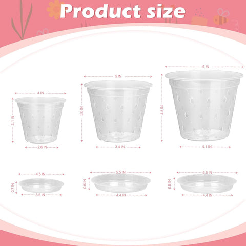 FUIJOL Orchid Pot, 6 Pack 456 Inch Clear Orchid Pots with Holes and Saucers for Repotting, Breathable Slotted Plastic Orchid Planters with Drainage for Root Health Indoor Outdoor (456 inch)