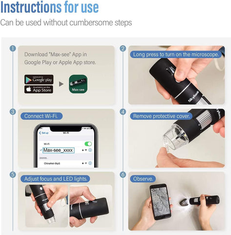 Wireless Digital Microscope, Skybasic 50X-1000X Magnification WiFi Portable Handheld Microscopes with Adjustable Stand HD USB Microscope Camera Compatible with iPhone Android iPad Windows Mac Computer